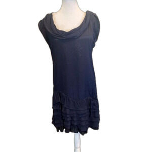 Eryn Brinie Sz S fully lined sleeveless tiered ruffle navy  dress with side zip